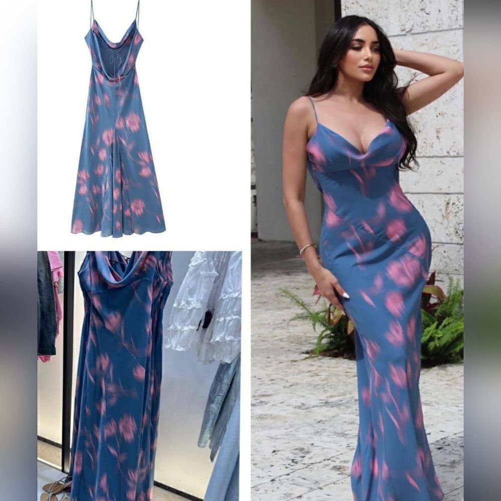 Zara FLOWY NECKLINE PRINTED DRESS - Picture 10 of 11